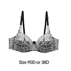Black White Lace Ultra Thin Half Cup Bra Size 90D or 38D Plus Size Bra Amazon
